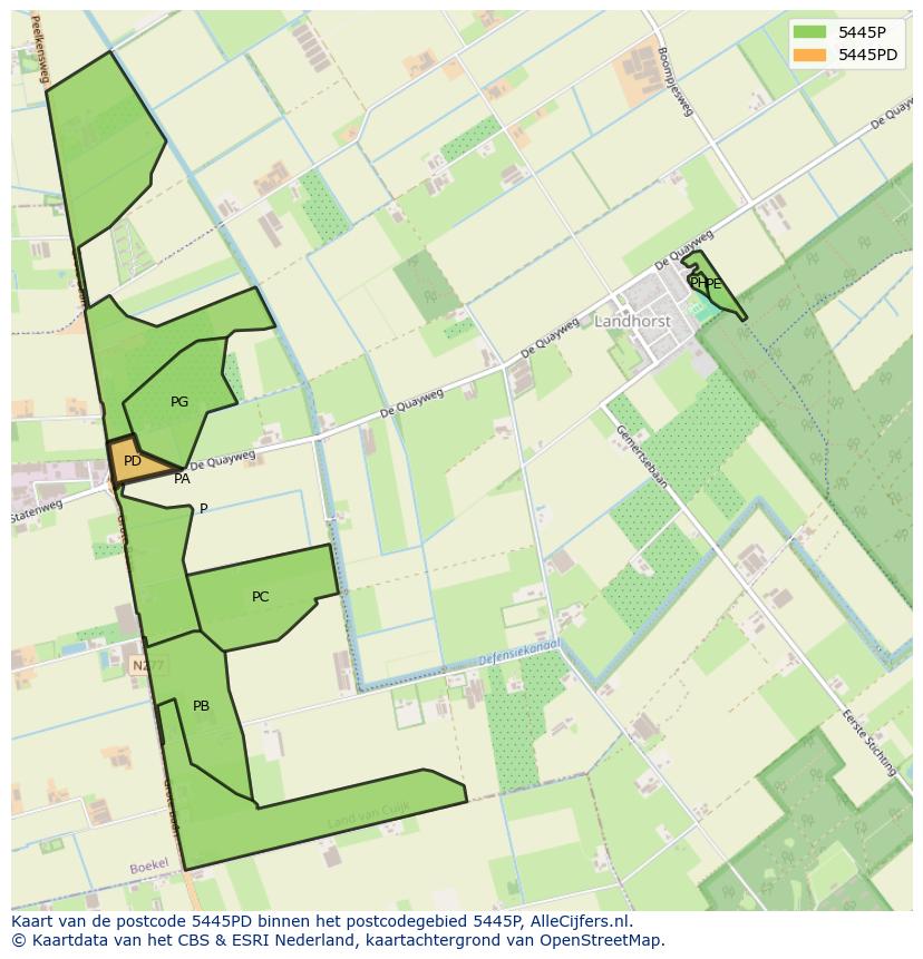 Afbeelding van het postcodegebied 5445 PD op de kaart.