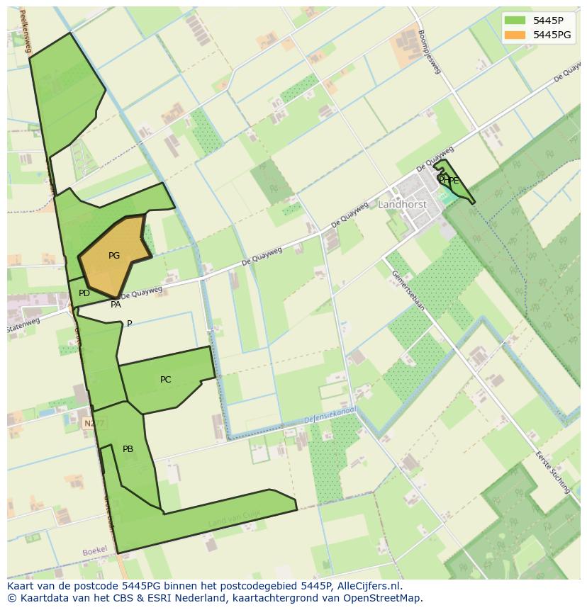 Afbeelding van het postcodegebied 5445 PG op de kaart.