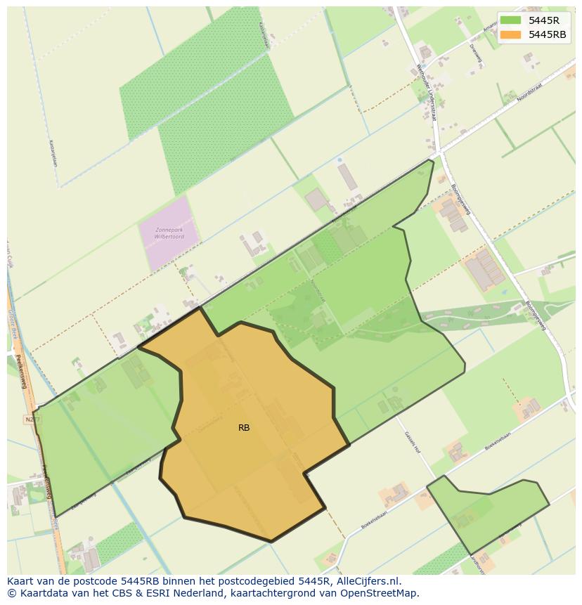 Afbeelding van het postcodegebied 5445 RB op de kaart.
