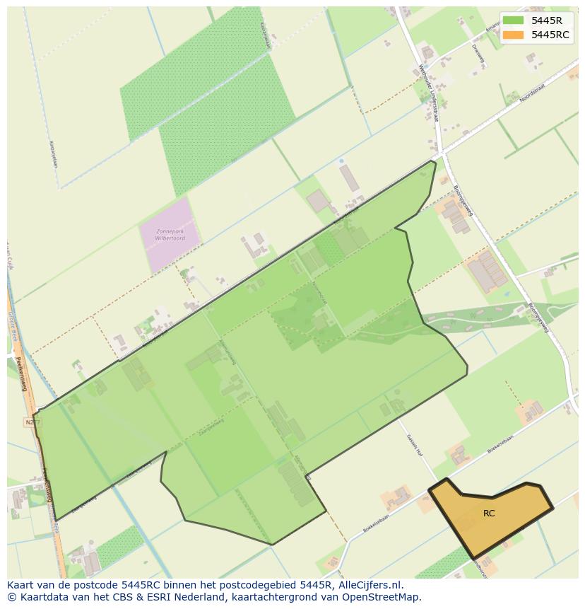Afbeelding van het postcodegebied 5445 RC op de kaart.