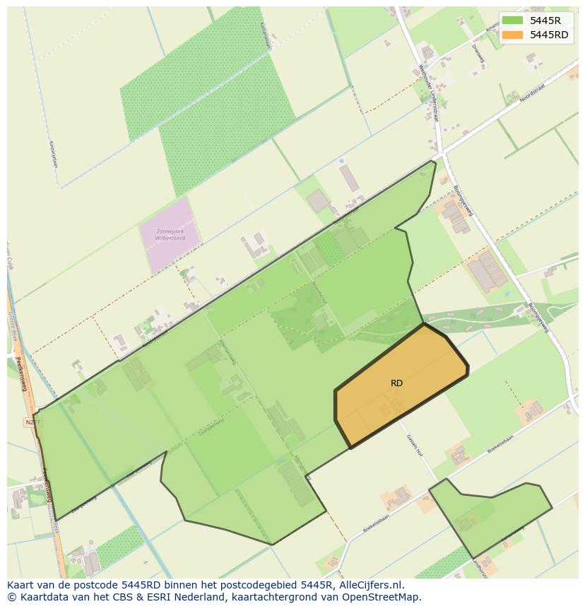 Afbeelding van het postcodegebied 5445 RD op de kaart.