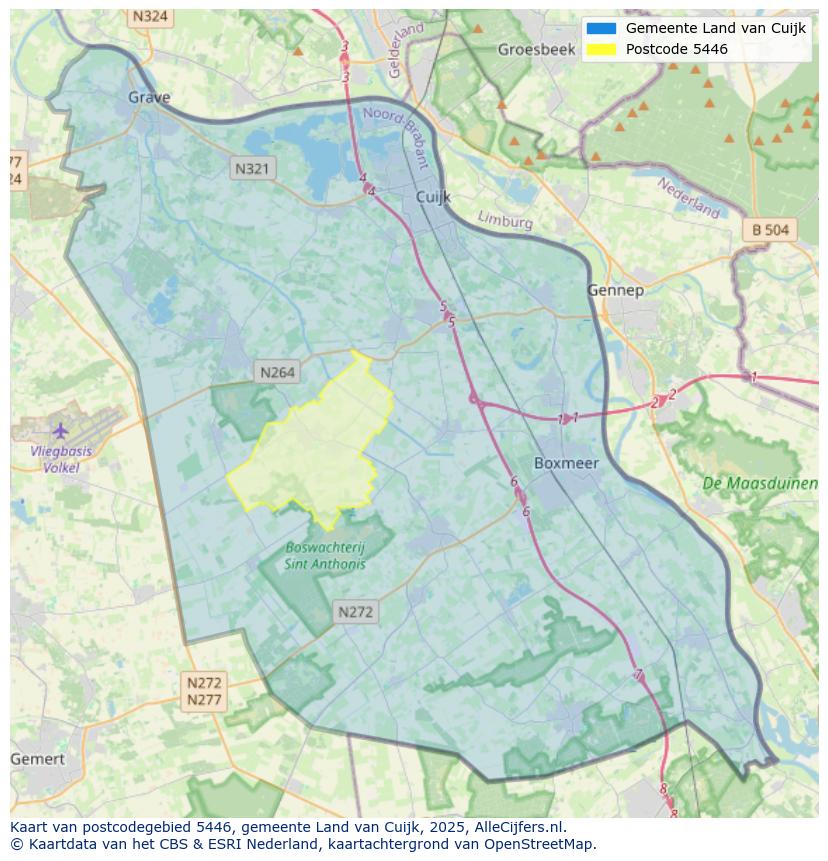 Afbeelding van het postcodegebied 5446 op de kaart.