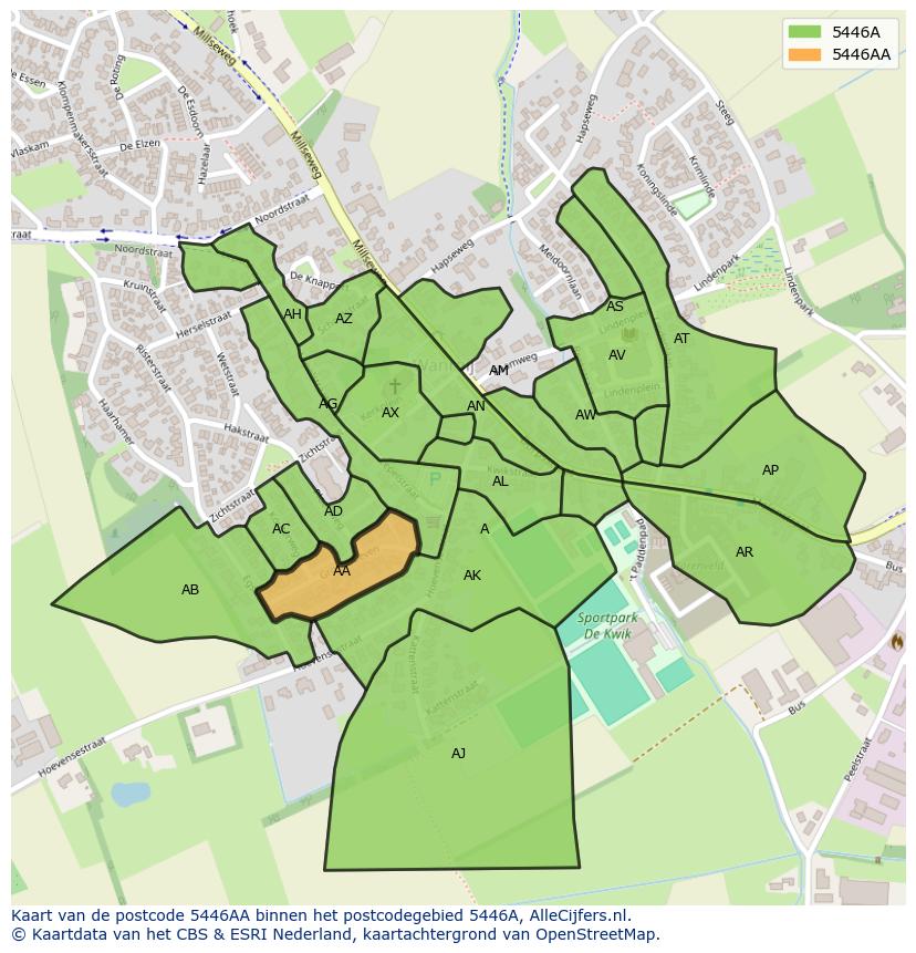 Afbeelding van het postcodegebied 5446 AA op de kaart.
