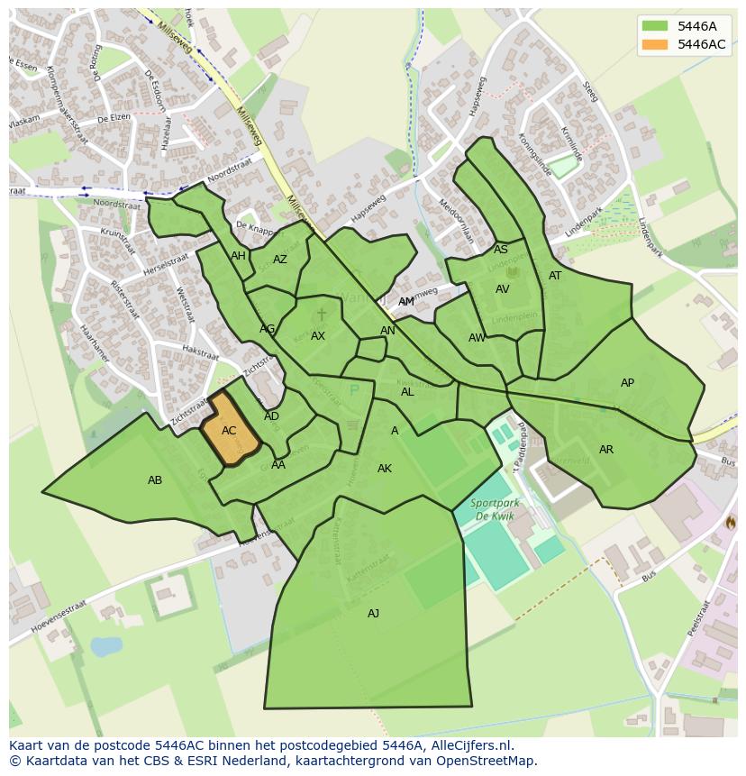 Afbeelding van het postcodegebied 5446 AC op de kaart.