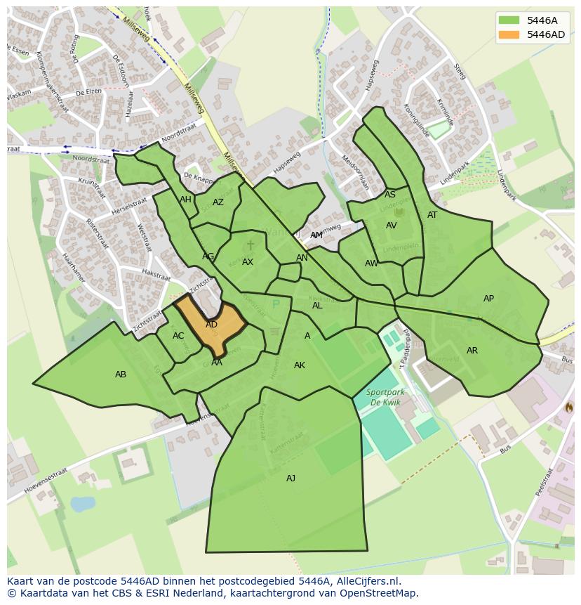 Afbeelding van het postcodegebied 5446 AD op de kaart.