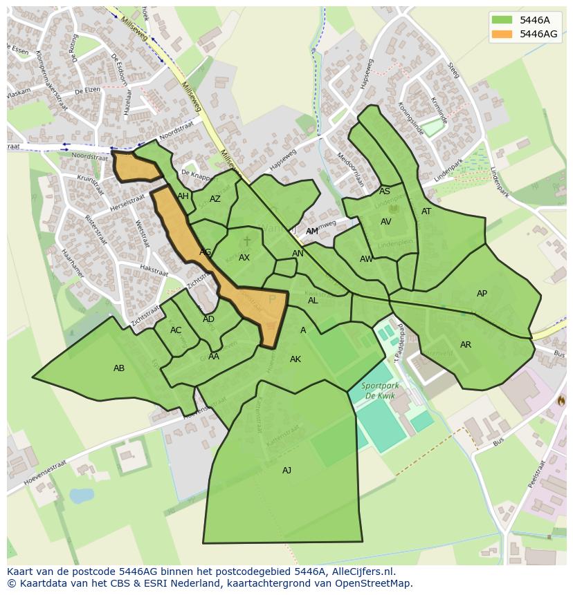 Afbeelding van het postcodegebied 5446 AG op de kaart.