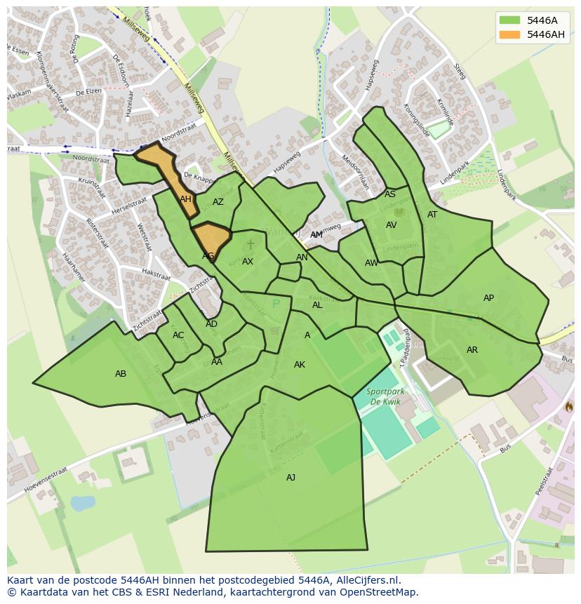 Afbeelding van het postcodegebied 5446 AH op de kaart.