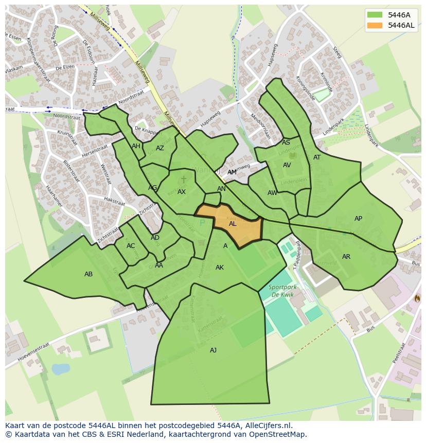 Afbeelding van het postcodegebied 5446 AL op de kaart.