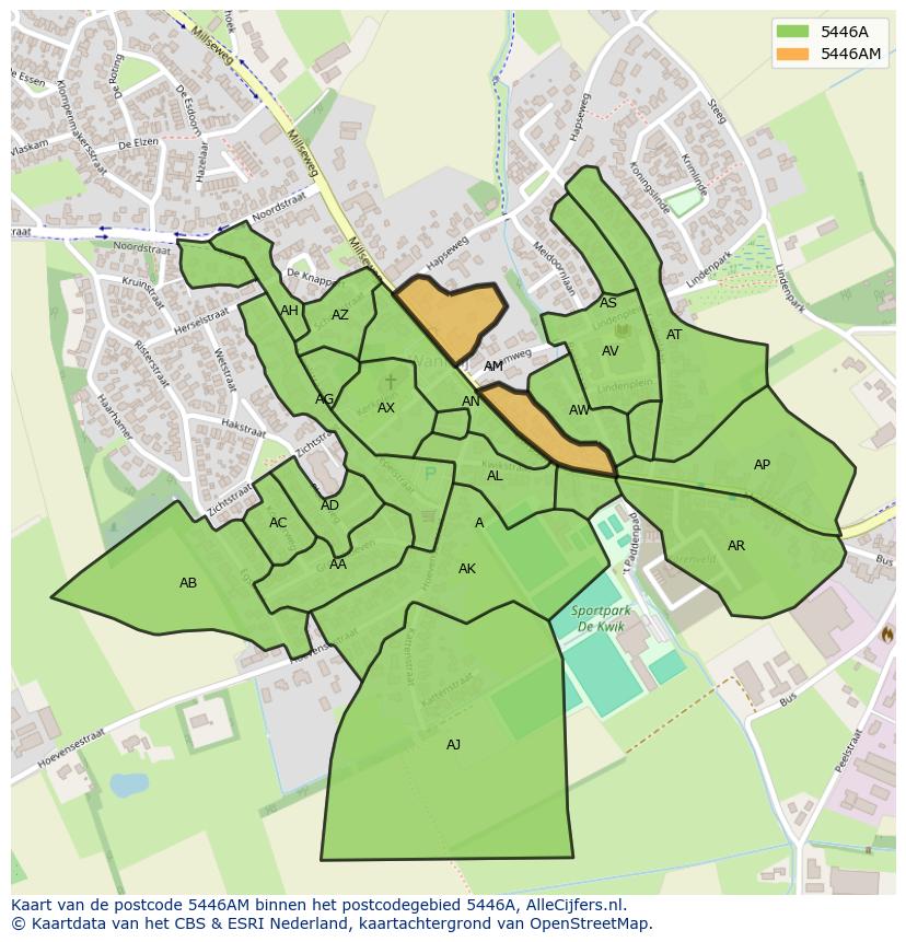 Afbeelding van het postcodegebied 5446 AM op de kaart.