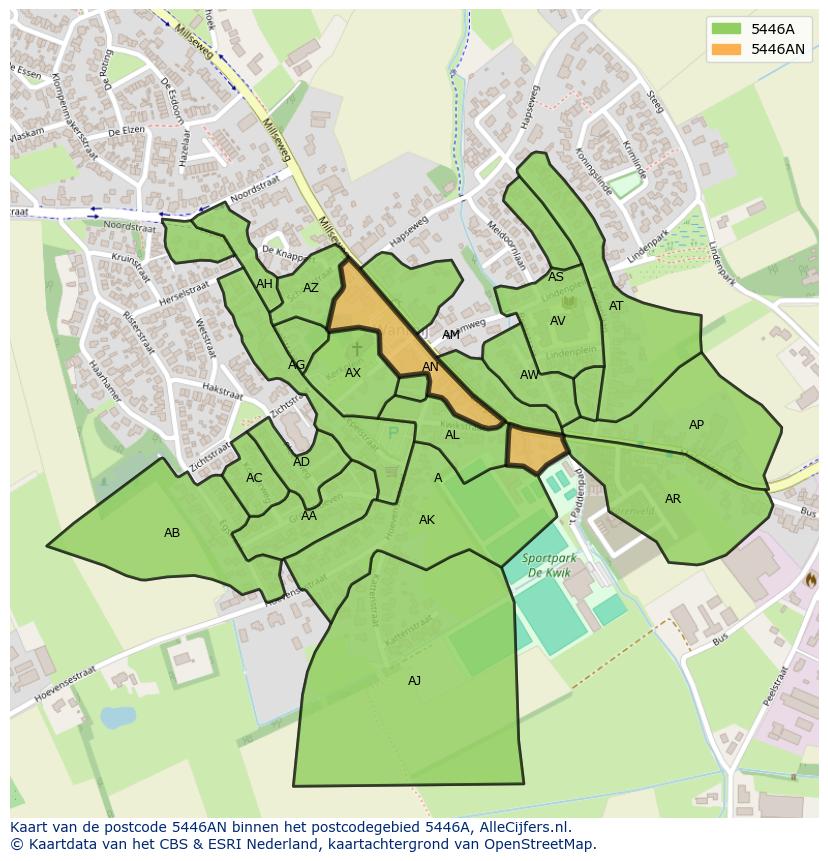 Afbeelding van het postcodegebied 5446 AN op de kaart.