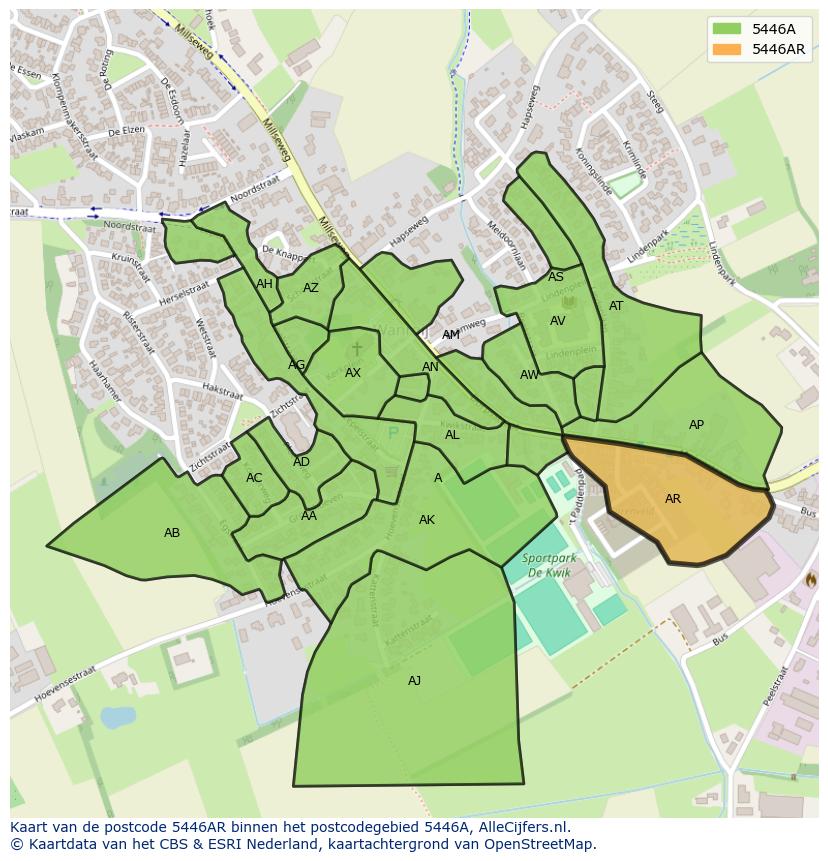 Afbeelding van het postcodegebied 5446 AR op de kaart.