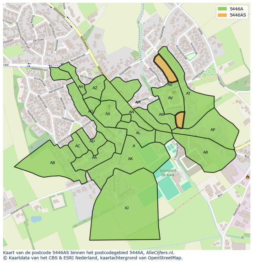 Afbeelding van het postcodegebied 5446 AS op de kaart.