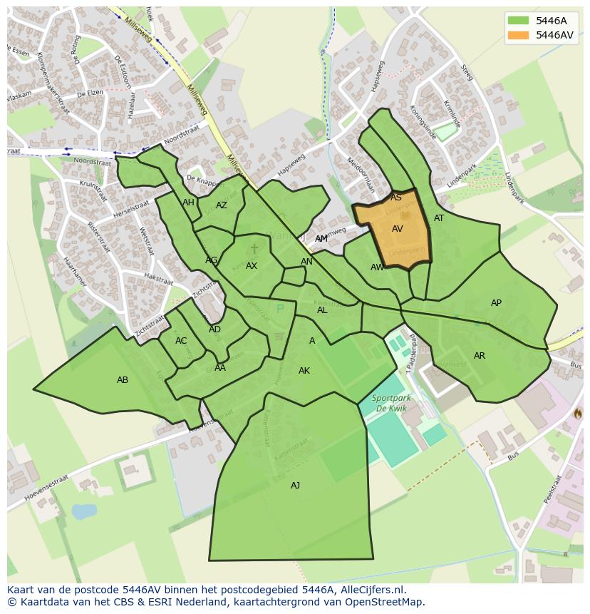 Afbeelding van het postcodegebied 5446 AV op de kaart.
