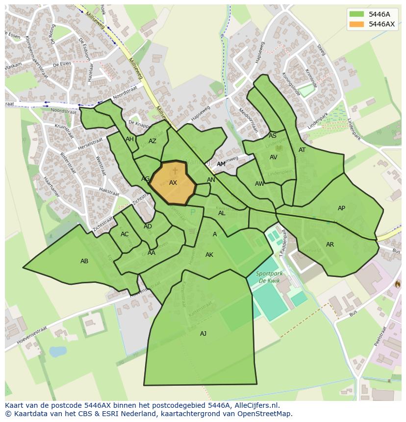 Afbeelding van het postcodegebied 5446 AX op de kaart.