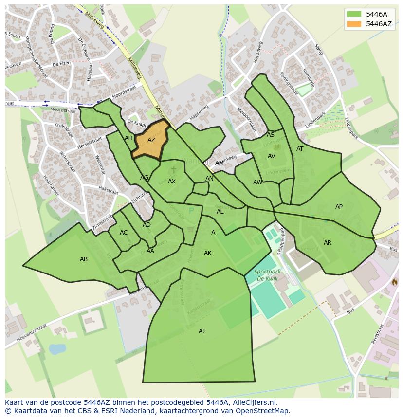 Afbeelding van het postcodegebied 5446 AZ op de kaart.