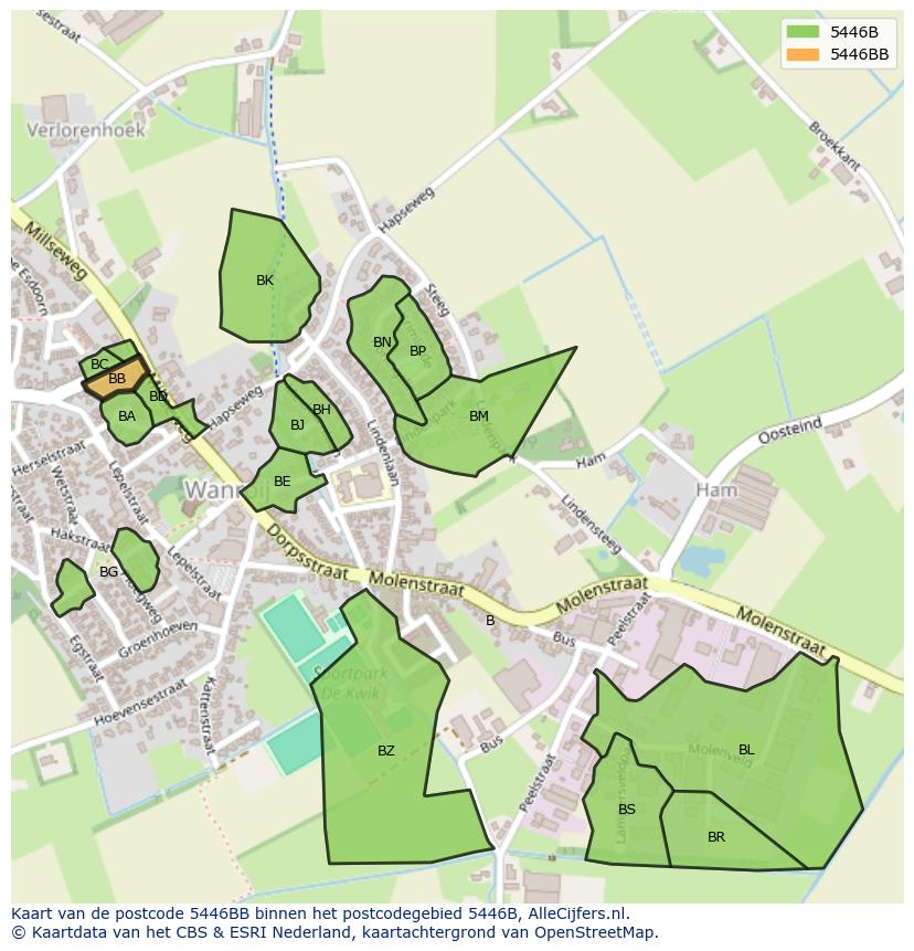 Afbeelding van het postcodegebied 5446 BB op de kaart.