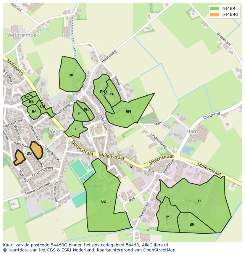 Afbeelding van het postcodegebied 5446 BG op de kaart.