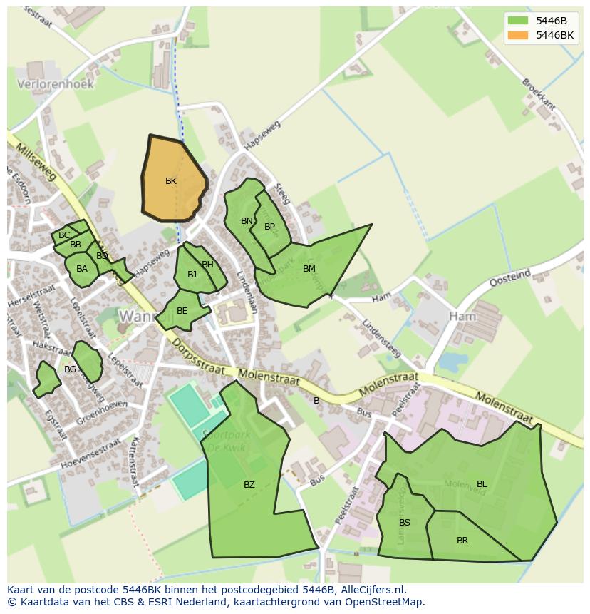 Afbeelding van het postcodegebied 5446 BK op de kaart.