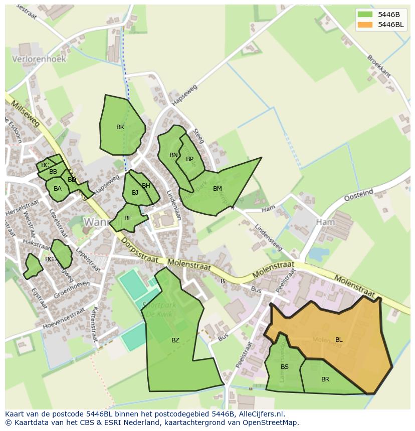 Afbeelding van het postcodegebied 5446 BL op de kaart.