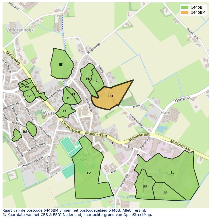 Afbeelding van het postcodegebied 5446 BM op de kaart.