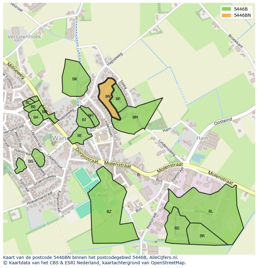 Afbeelding van het postcodegebied 5446 BN op de kaart.