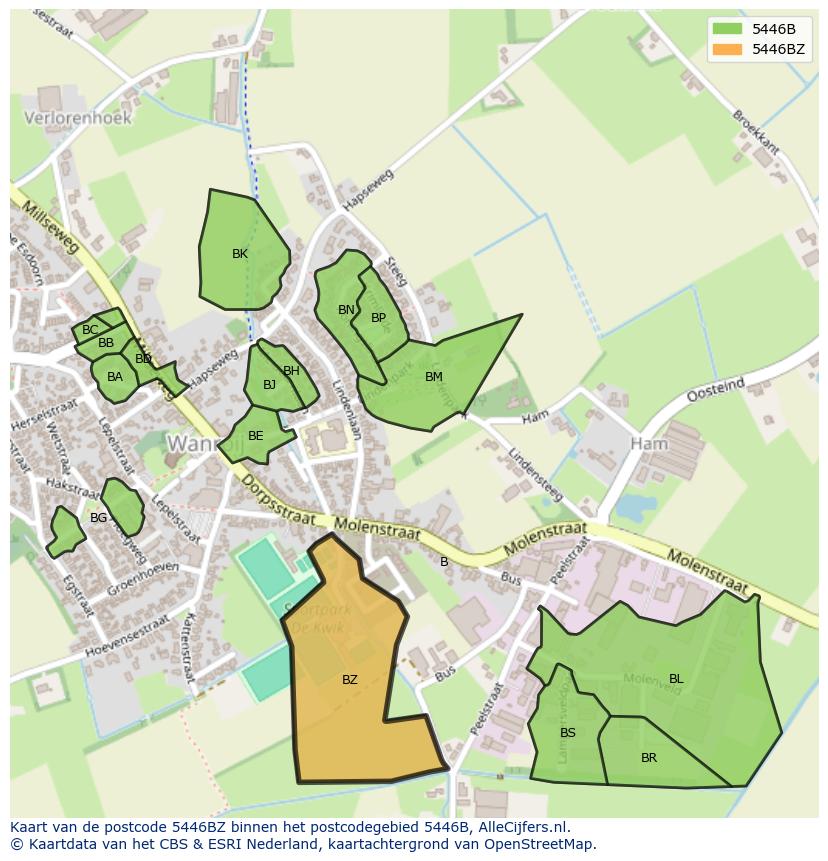 Afbeelding van het postcodegebied 5446 BZ op de kaart.