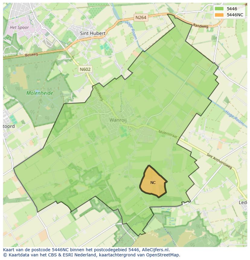 Afbeelding van het postcodegebied 5446 NC op de kaart.