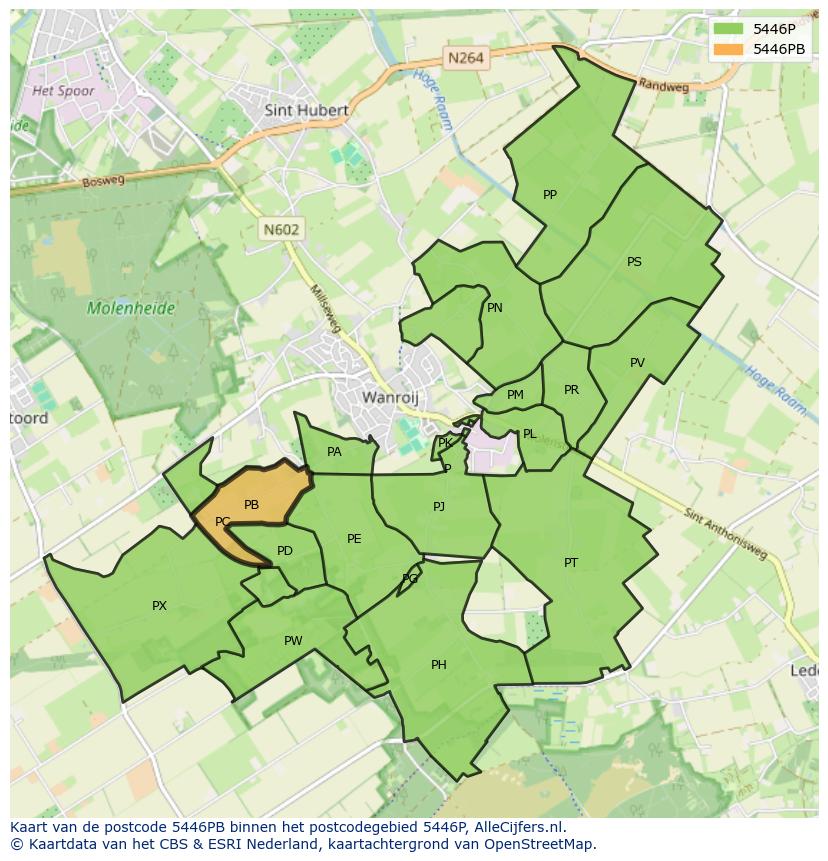 Afbeelding van het postcodegebied 5446 PB op de kaart.
