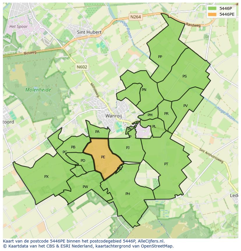 Afbeelding van het postcodegebied 5446 PE op de kaart.