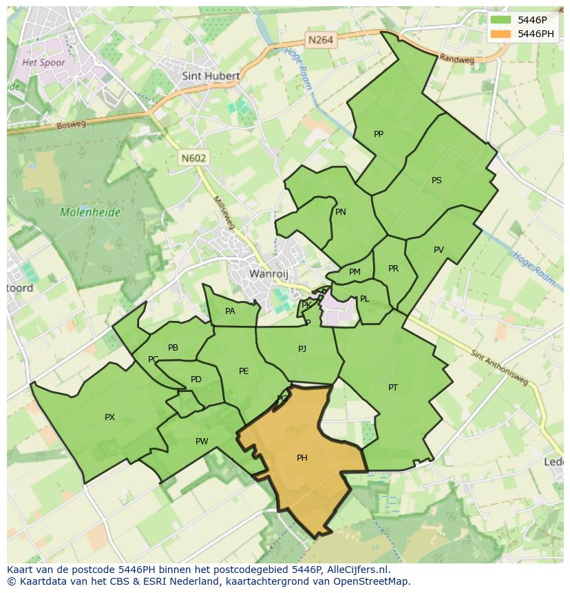 Afbeelding van het postcodegebied 5446 PH op de kaart.