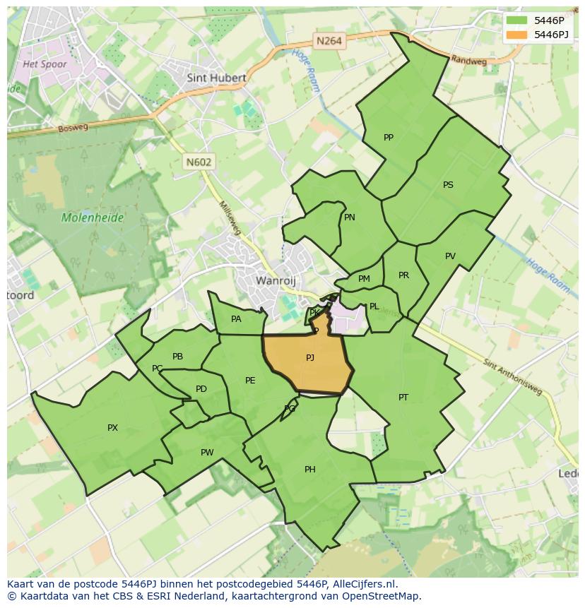 Afbeelding van het postcodegebied 5446 PJ op de kaart.