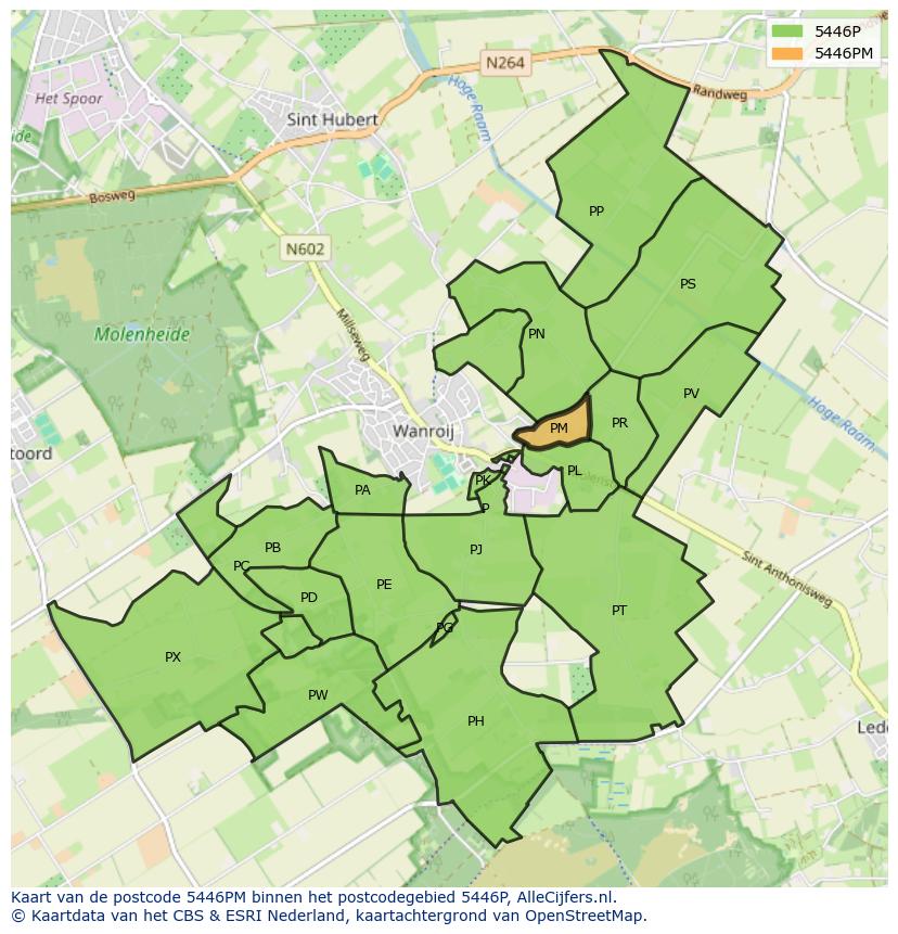 Afbeelding van het postcodegebied 5446 PM op de kaart.