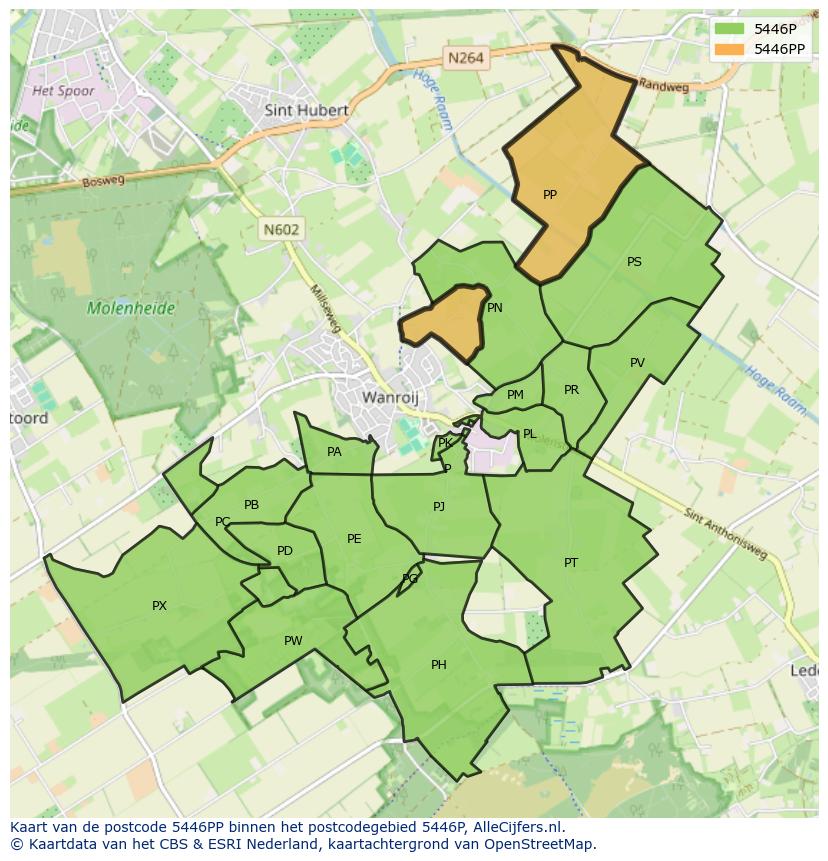 Afbeelding van het postcodegebied 5446 PP op de kaart.