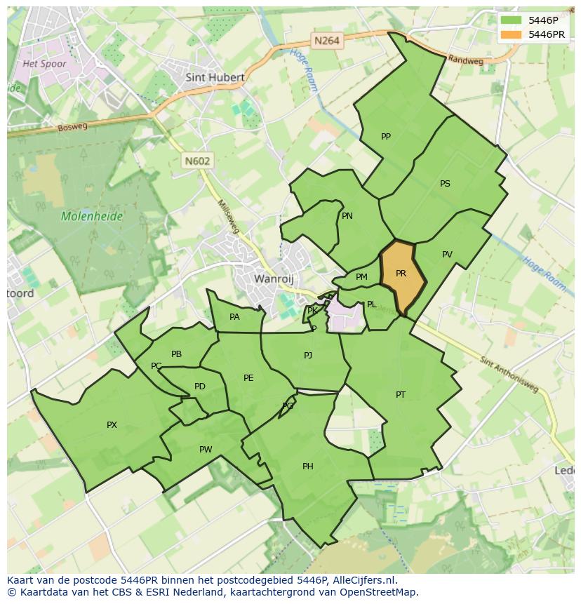Afbeelding van het postcodegebied 5446 PR op de kaart.