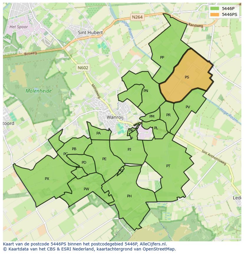 Afbeelding van het postcodegebied 5446 PS op de kaart.
