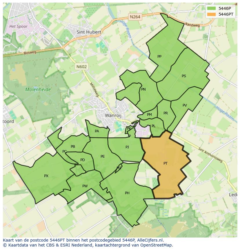 Afbeelding van het postcodegebied 5446 PT op de kaart.