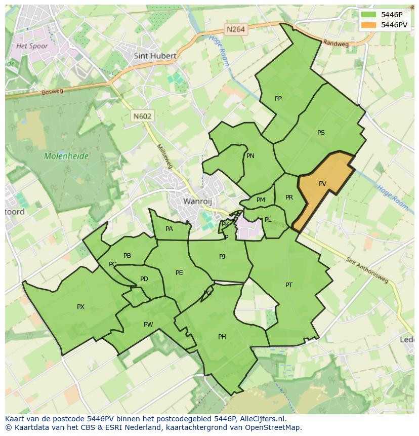 Afbeelding van het postcodegebied 5446 PV op de kaart.