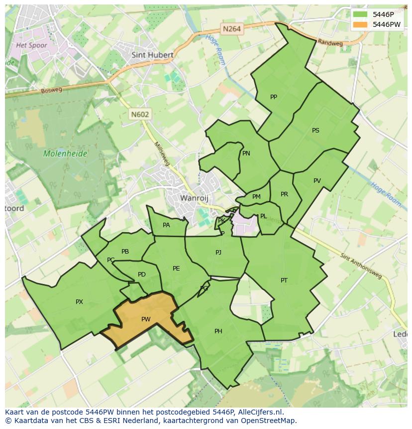Afbeelding van het postcodegebied 5446 PW op de kaart.