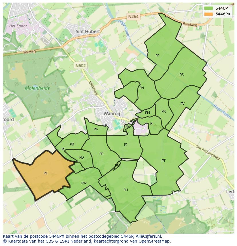 Afbeelding van het postcodegebied 5446 PX op de kaart.