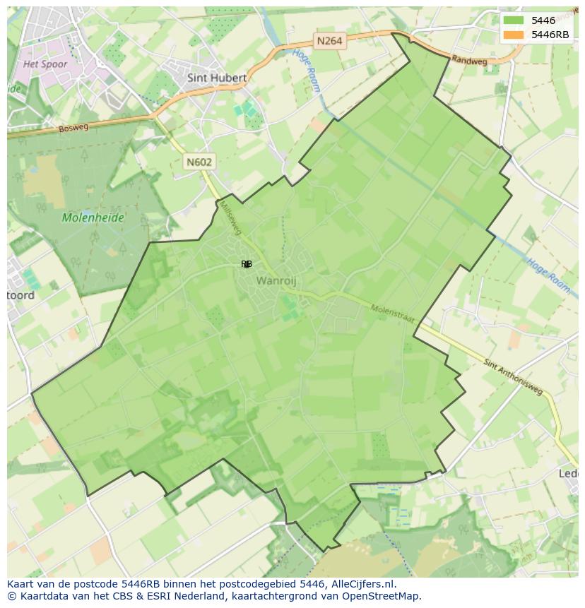 Afbeelding van het postcodegebied 5446 RB op de kaart.