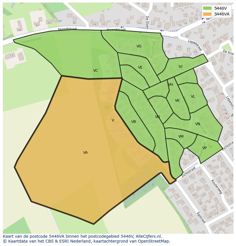 Afbeelding van het postcodegebied 5446 VA op de kaart.