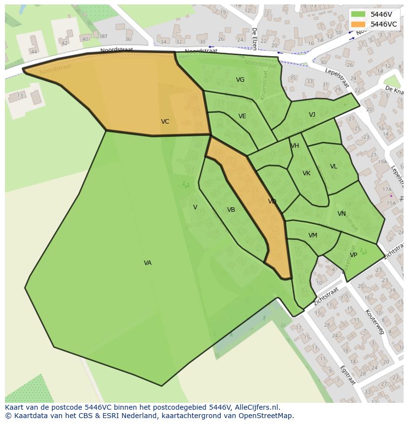 Afbeelding van het postcodegebied 5446 VC op de kaart.