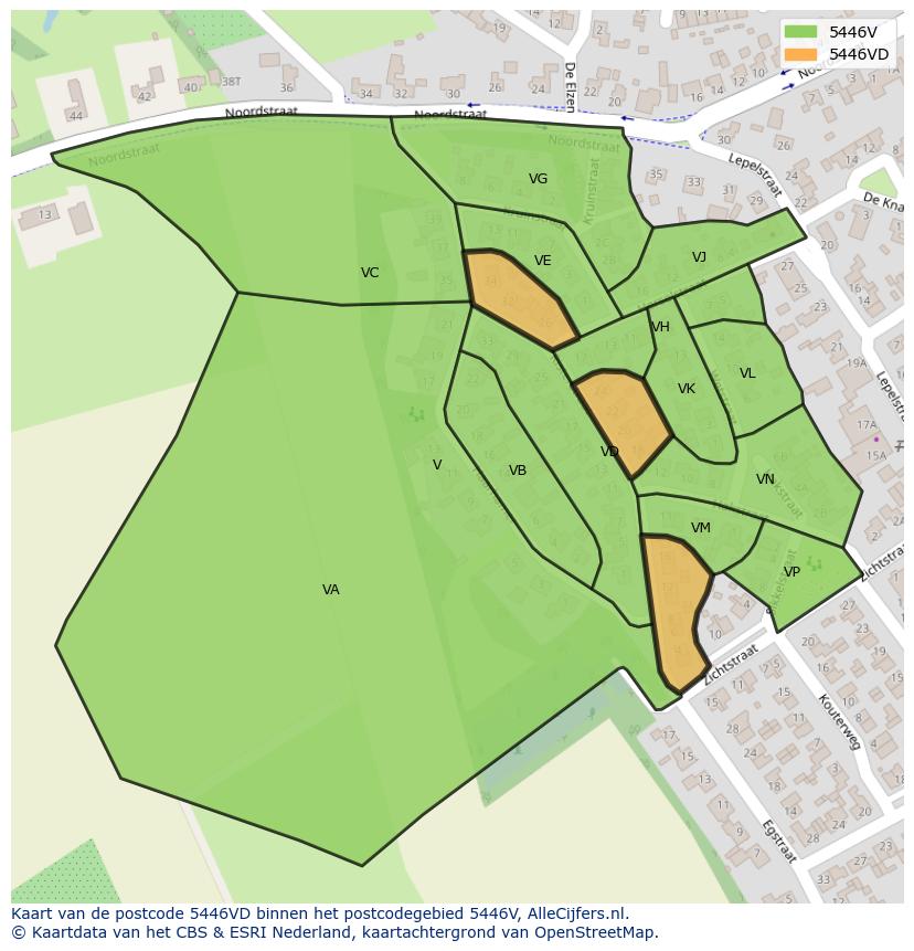 Afbeelding van het postcodegebied 5446 VD op de kaart.