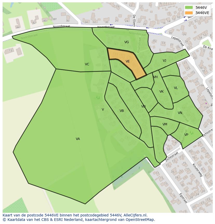 Afbeelding van het postcodegebied 5446 VE op de kaart.