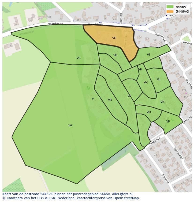 Afbeelding van het postcodegebied 5446 VG op de kaart.