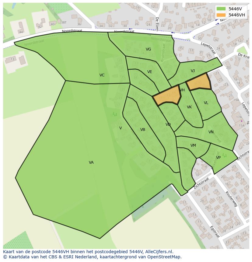 Afbeelding van het postcodegebied 5446 VH op de kaart.