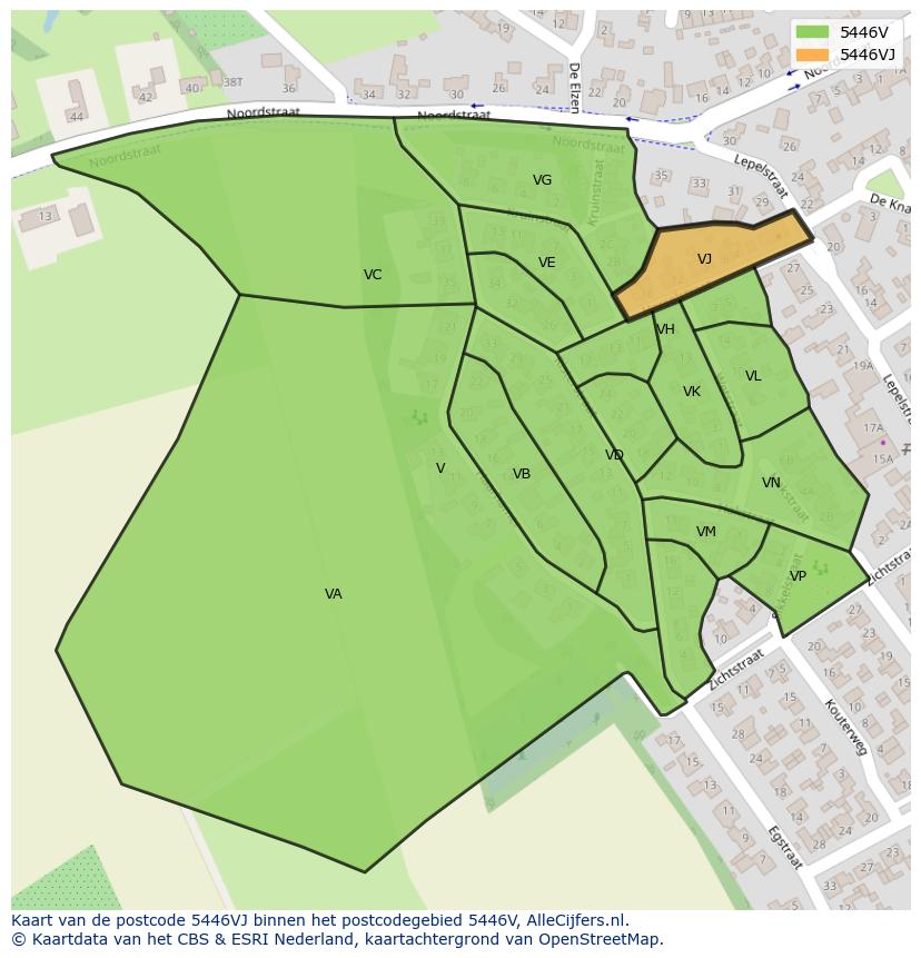 Afbeelding van het postcodegebied 5446 VJ op de kaart.