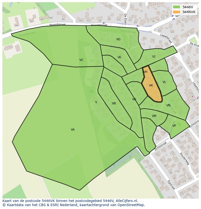 Afbeelding van het postcodegebied 5446 VK op de kaart.