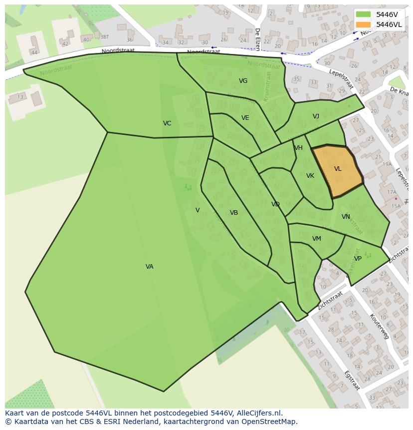 Afbeelding van het postcodegebied 5446 VL op de kaart.