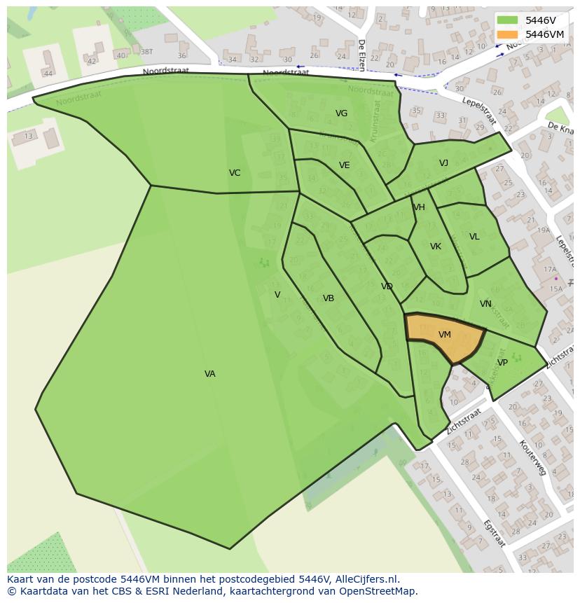 Afbeelding van het postcodegebied 5446 VM op de kaart.